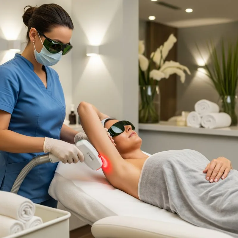 Laser Hair Treatment Session in Progress Laser Hair Treatment Session in Progress