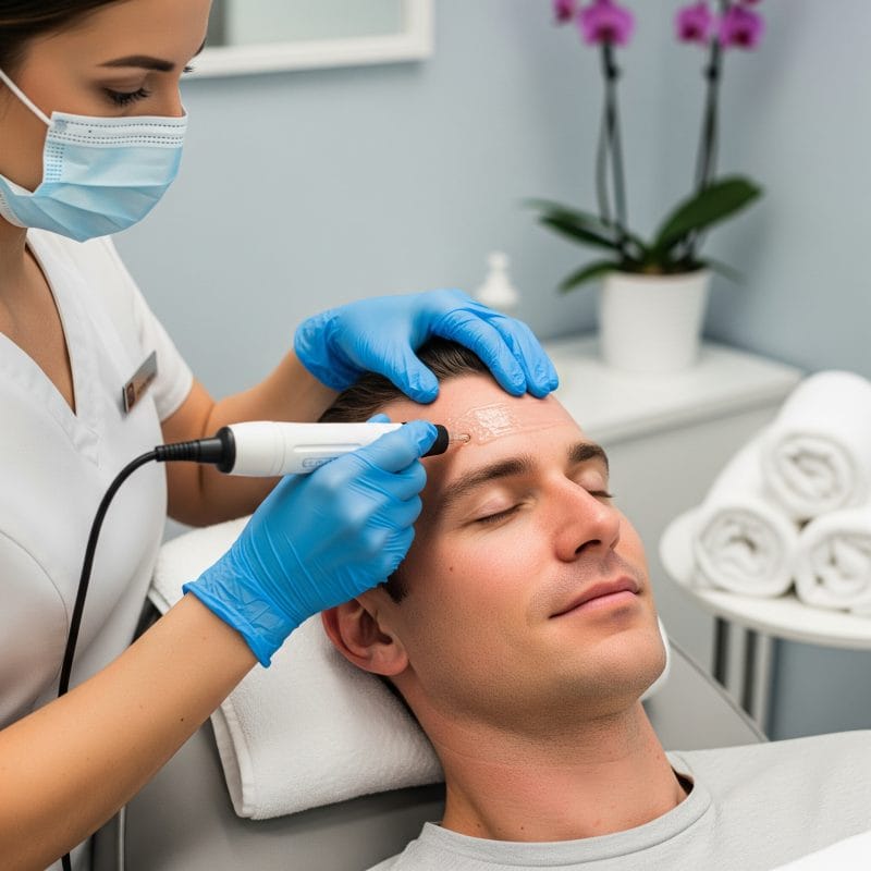 Man Getting Microneedling Treatment in Orland Park Man Getting Microneedling Treatment in Orland Park