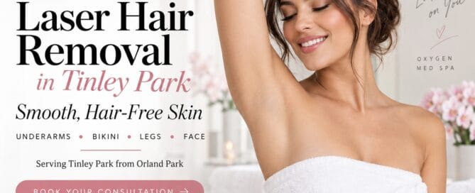 Laser hair removal in Tinley Park at Oxygen Med Spa — smiling woman with smooth, hair-free underarms wrapped in a towel in a bright spa