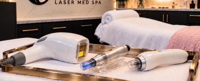 Laser treatment devices displayed at Oxygen Med Spa in Orland Park