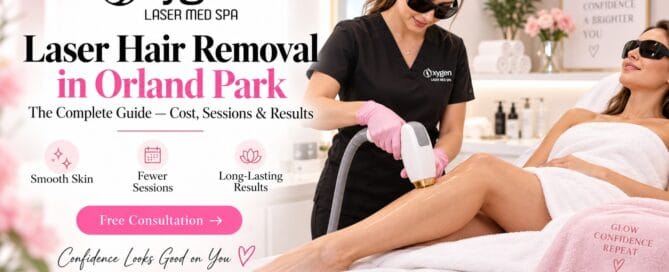 Laser hair removal in Orland Park at Oxygen Laser Med Spa — technician performing a laser hair removal leg treatment on a client in a bright spa room