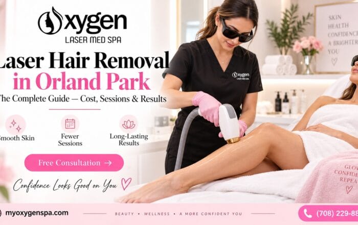 Laser hair removal in Orland Park at Oxygen Laser Med Spa — technician performing a laser hair removal leg treatment on a client in a bright spa room
