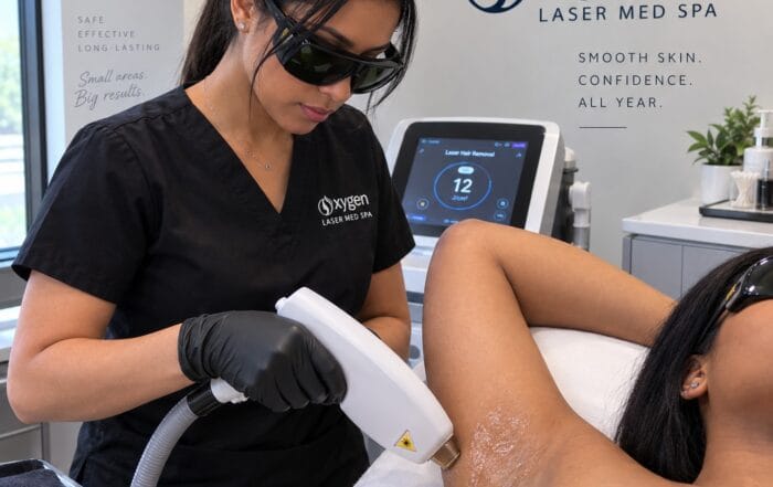 Laser hair removal touch-up treatment on underarm at Oxygen Laser Med Spa, Orland Park