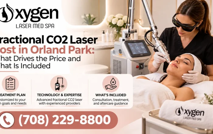 Oxygen Laser Med Spa fractional CO2 laser treatment in Orland Park, showing a clinician performing a skin resurfacing procedure.