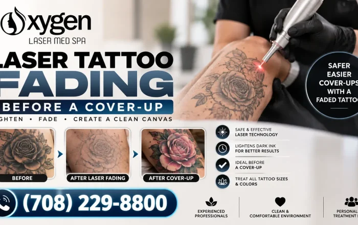 Laser tattoo fading treatment at Oxygen Laser Med Spa to lighten an existing tattoo before a cover-up.